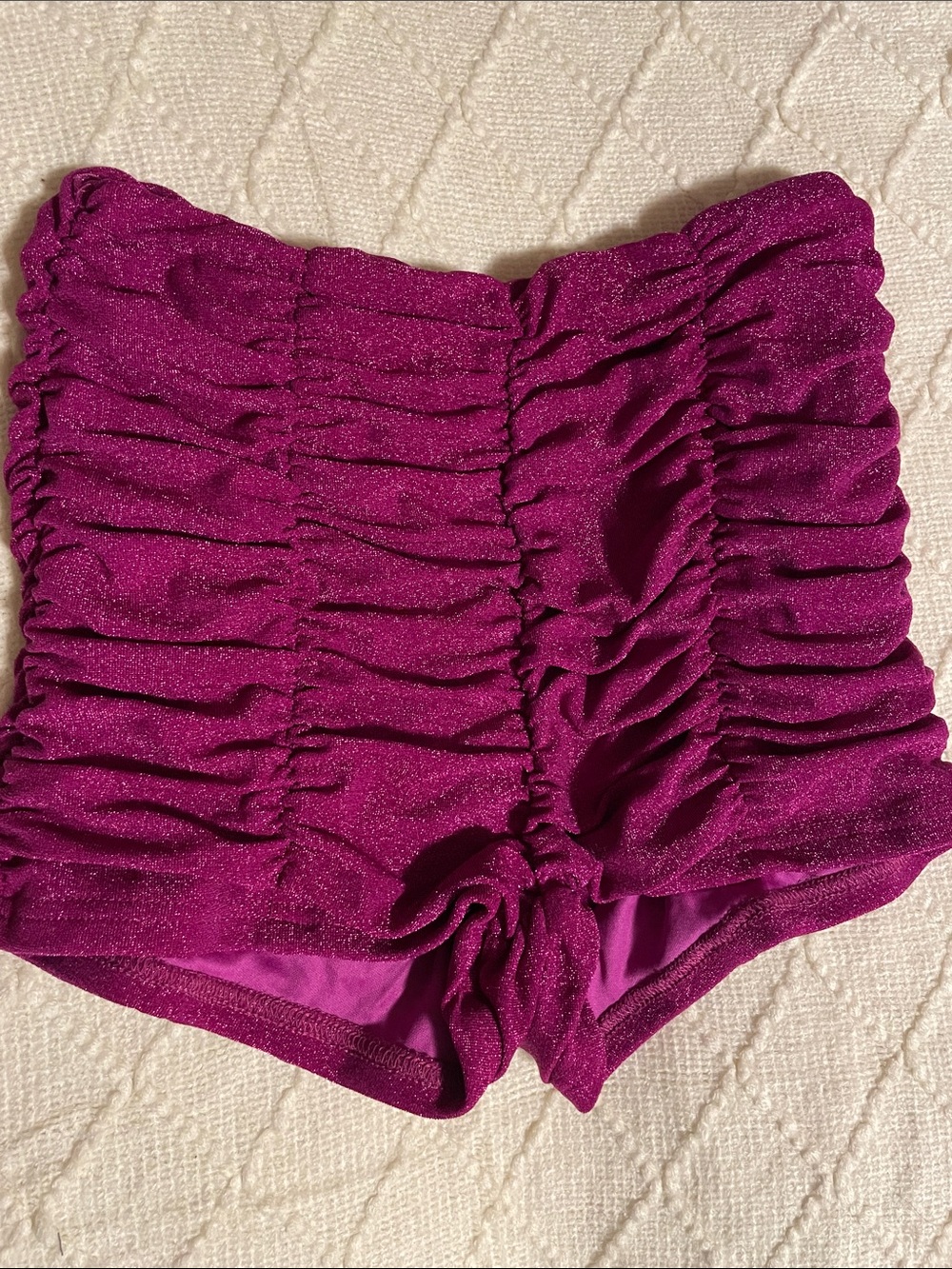 Fashion Nova Ruched Glitter High-Waist Shorts - Fuchsia